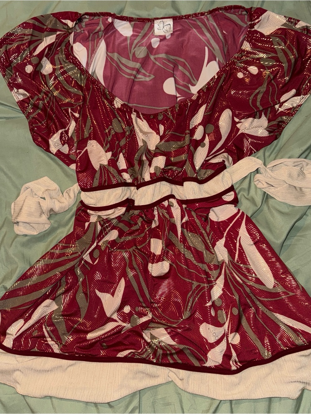Burgundy Floral Belted V-Neck Tunic